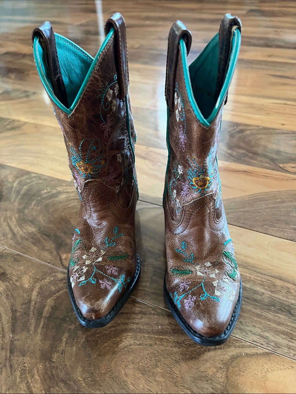 Cowboy Boots Brown Floral Embroidered Girls Sz 10 Smoky Mountain Western Rodeo